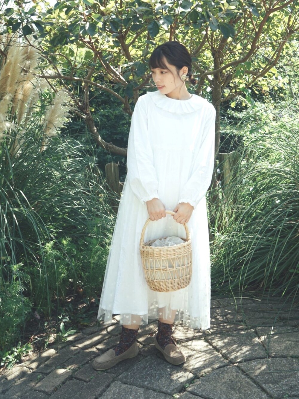 「ワンピース、154cm、低身長、白、ナチュラル、今日のコーデ、Imakokoni、秋のコーデ、襟付きワンピース、ootd」｜「imakokoniのアイテム（ワンピース、ホワイト系）」を使った、minnさん（レディース・154cm）の秋コーディネートの1枚目の写真
