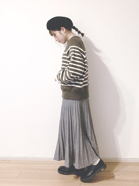 「カフェ」｜「アイテム（ハンチング/ベレー帽）」を使った、minnさん（レディース・154cm）の冬コーディネート
