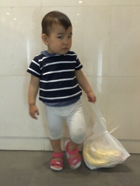 「COMME CA ISM（コムサイズム）のフェイクレイヤード半袖Ｔシャツ（Tシャツ/カットソー、ブルー系）」を使った、Mariko さん（レディース）の春コーディネート
