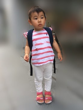 「POLO RALPH LAUREN CHILDRENSWEAR（ポロ ラルフ ローレン チルドレンズウェア）のアイテム（Tシャツ/カットソー、レッド系）」を使った、Mariko さん（レディース）の夏コーディネート