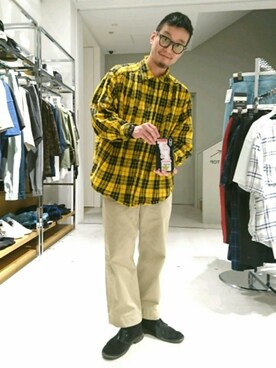 「aie」｜「アイテム（チノパンツ）」を使った、D.nakamuraさん（メンズ・170cm）の春コーディネート