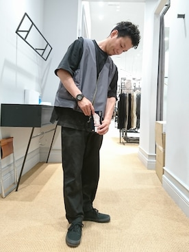 「VAINL ARCHIVE（ヴァイナルアーカイブ）のアイテム（Tシャツ/カットソー）」を使った、D.nakamuraさん（メンズ・170cm）の夏コーディネート