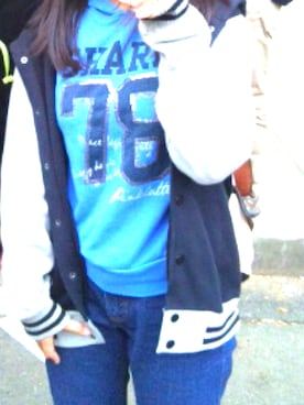 「PinkLatte（ピンクラテ）のアイテム（パーカー、ブルー系）」を使った、まぴたんさん（レディース・153cm）の冬コーディネート