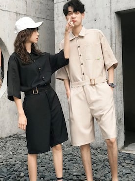 「アイテム（つなぎ/オールインワン、ベージュ系）」を使った、オンフリークショップさん（メンズ・175cm）の夏コーディネート