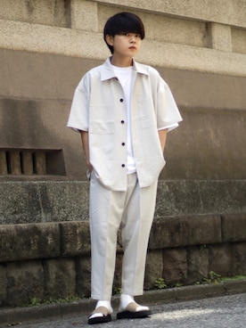 「EMMA CLOTHES（エマクローズ）のアイテム（セットアップ）」を使った、かやさん（メンズ・170cm）の夏コーディネート