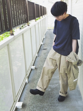 「MASTER&Co（マスターアンドコー）のアイテム（チノパンツ）」を使った、まみむめも。さん（メンズ・163cm）の春コーディネート