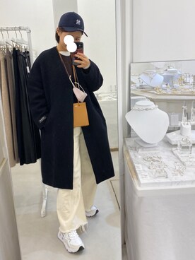 「Mila Owen（ミラオーウェン）のアイテム（ノーカラーコート）」を使った、chihiroさん（レディース・158cm）の冬コーディネート