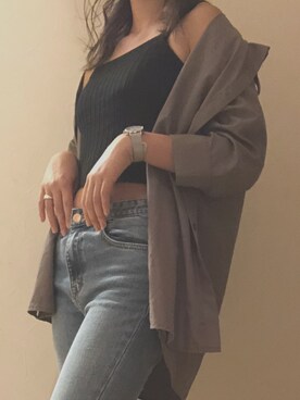 「SPAO（スパオ）のアイテム（デニムパンツ、ブルー系）」を使った、Ꭱさん（レディース）の秋コーディネート