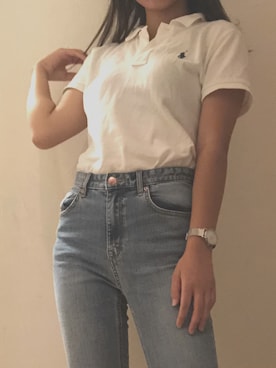 「SPAO（スパオ）のアイテム（デニムパンツ、ブルー系）」を使った、Ꭱさん（レディース）の秋コーディネート