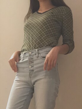 「GAP（ギャップ）のアイテム（デニムパンツ、ブルー系）」を使った、Ꭱさん（レディース）の秋コーディネート