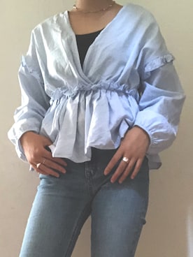 「ZARA（ザラ）のアイテム（トップス、ブルー系）」を使った、Ꭱさん（レディース）の秋コーディネート