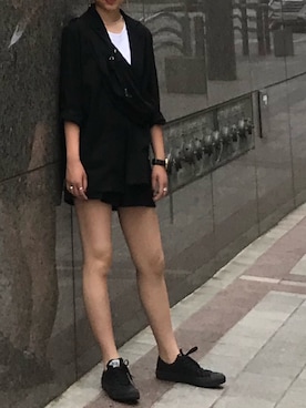 「CONVERSE（コンバース）のCONVERSE ALL STAR OX (BKM)（スニーカー、ブラック系）」を使った、Ꭱさん（レディース）の春コーディネート