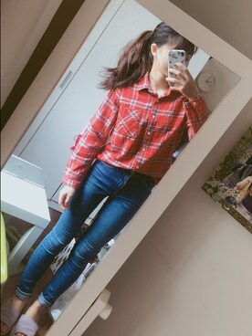 「H&M（エイチ・アンド・エム）のアイテム（Denim pants、ブルー系）」を使った、黃以葯さん（レディース・155cm）の夏コーディネート