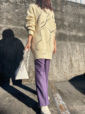 「Ameri（アメリ）のアイテム（スラックス）」を使った、Akaneさん（レディース・155cm）の冬コーディネート