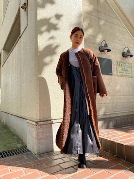 「Ameri（アメリ）のアイテム（ムートンコート）」を使った、Akaneさん（レディース・155cm）の冬コーディネート