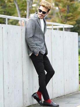 「jiggys shop（ジギーズショップ）のアイテム（テーラードジャケット）」を使った、JIGGYS SHOP PRESSさん（メンズ・180cm）の秋コーディネート