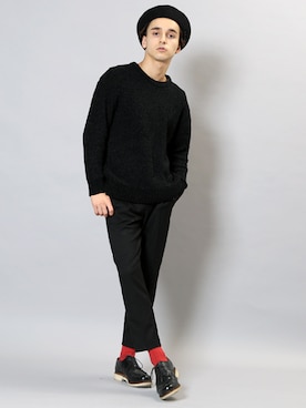 「クルーネックニット」｜JIGGYS SHOP PRESSさん（メンズ・176cm）の秋コーディネート