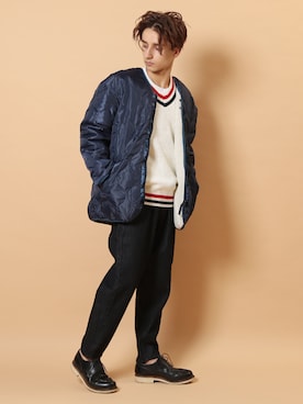 「テーパードデニム」｜「アイテム（その他アウター）」を使った、JIGGYS SHOP PRESSさん（メンズ・176cm）の冬コーディネート