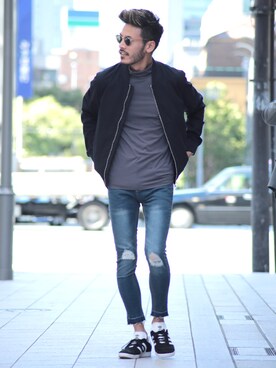 「jiggys shop（ジギーズショップ）のアイテム（MA-1）」を使った、JIGGYS SHOP PRESSさん（メンズ・180cm）の冬コーディネート