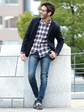 「jiggys shop（ジギーズショップ）のアイテム（テーラードジャケット）」を使った、JIGGYS SHOP PRESSさん（メンズ・180cm）の冬コーディネート