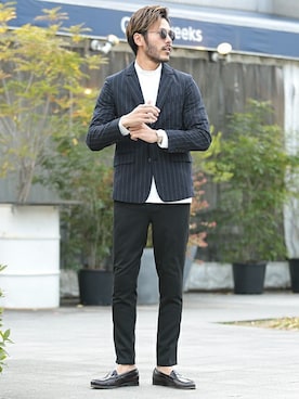 「jiggys shop（ジギーズショップ）のアイテム（テーラードジャケット）」を使った、JIGGYS SHOP PRESSさん（メンズ・180cm）の春コーディネート