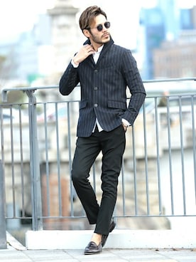 「jiggys shop（ジギーズショップ）のアイテム（テーラードジャケット）」を使った、JIGGYS SHOP PRESSさん（メンズ・180cm）の春コーディネート