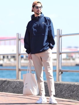 「Champion（チャンピオン）のアイテム（ナイロンジャケット）」を使った、JIGGYS SHOP PRESSさん（メンズ・180cm）の春コーディネート