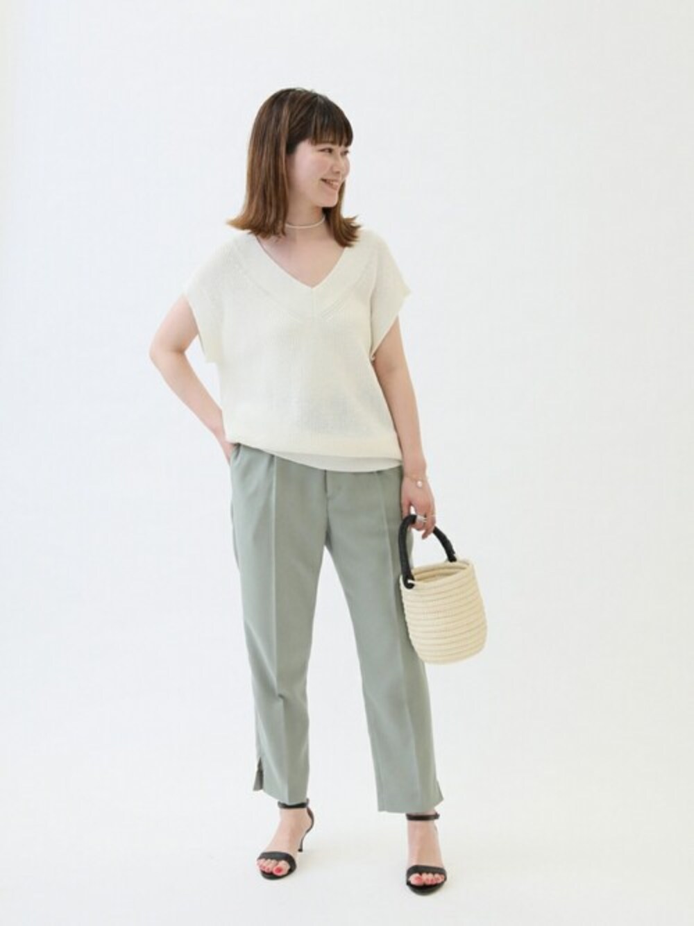 Spick and Span ストローヤーンアゼベスト　ホワイト Spick and Span]ストローヤーンアゼベスト◇[品番：BYCW0003960]｜B.C