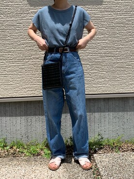 「LOWRYS FARM（ローリーズファーム）のCONEハイライズワイドデニム　800874（デニムパンツ）」を使った、たいら。さん（レディース・155cm）の夏コーディネート