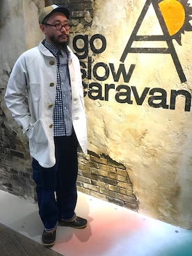 「devadurga（デヴァドゥルガ）のアイテム（キャップ）」を使った、goslowcaravan  そうちゃんさん（メンズ・179cm）の冬コーディネート