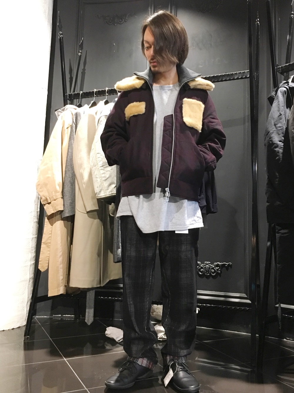 「LHP、LHP名古屋、Danke schon、TONSURE」｜「TONSUREのアイテム（ブルゾン、パープル系）」を使った、kazuya muraiさん（メンズ・168cm）の秋コーディネートの1枚目の写真