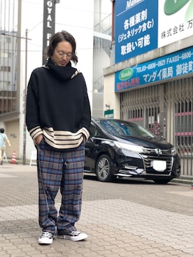 「FLAGSTUFF（フラグスタフ）のアイテム（トップス）」を使った、kazuya muraiさん（メンズ・168cm）の秋コーディネート