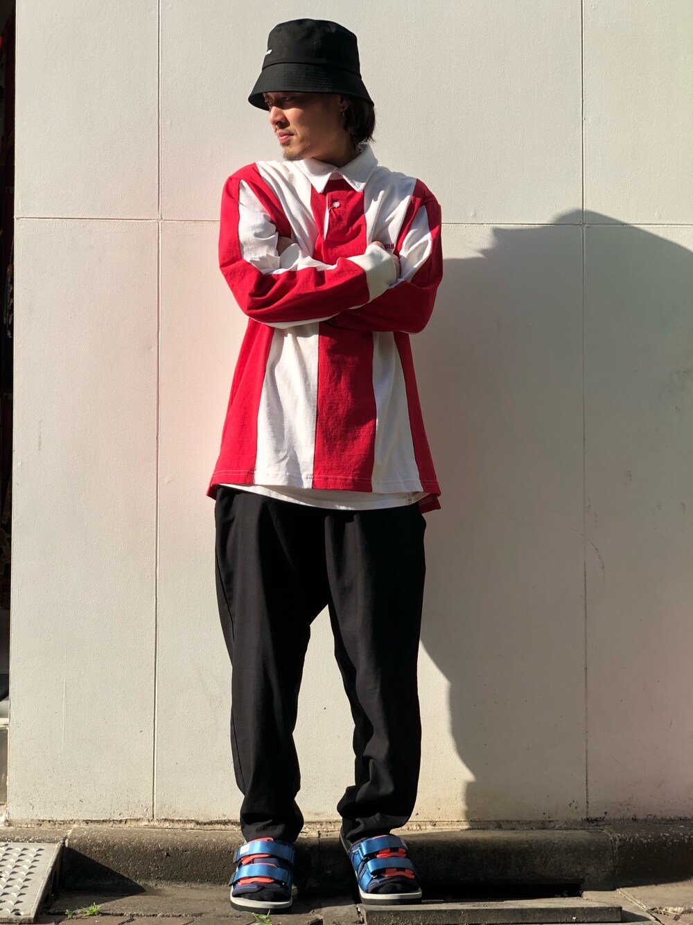 「LHP、休日スタイル、オトナカジュアル、suicoke、上野、WHITELAND BLACKBURN、LHP上野、noongoons、令和ピンクを纏え」｜「WHITELANDのWHITELAND/ホワイトランド/HAT（ハット、ブラック系）」を使った、kazuya muraiさん（メンズ・168cm）の春コーディネートの1枚目の写真
