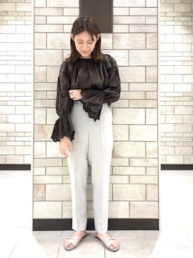 「coen（コーエン）のローンピンタックスモックブラウス（シャツ/ブラウス）」を使った、coen    あべさん（レディース・158cm）の夏コーディネート