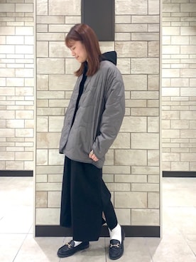 「アイテム（ミリタリージャケット、グレー系）」を使った、coen    あべさん（レディース・158cm）の冬コーディネート