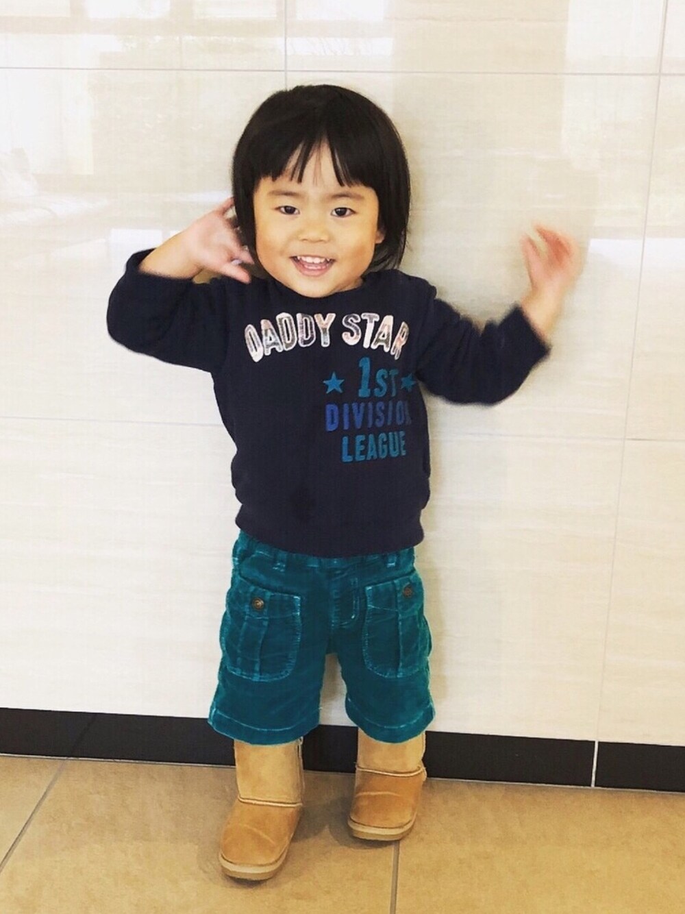 「男の子、daddy oh daddy、男の子コーデ、2歳、おしゃれさんと繋がりたい、三兄妹」｜「daddyohdaddyのアイテム（スウェット、ブルー系）」を使った、3kids_codeさん（キッズ・90cm）の冬コーディネートの1枚目の写真