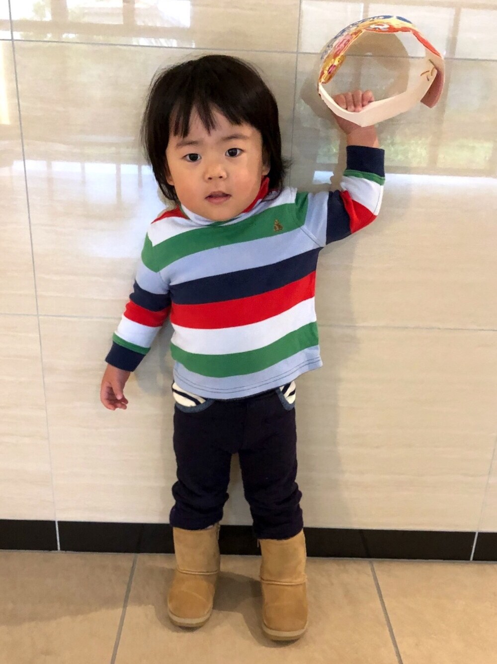 「男の子、男の子コーデ、2歳2ヶ月、2歳、ボーダー、三兄妹、おしゃれさんと繋がりたい」｜「GAPのアイテム（Tシャツ/カットソー、その他）」を使った、3kids_codeさん（キッズ・90cm）の冬コーディネートの1枚目の写真