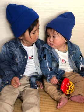 「AZUL by moussy（アズールバイマウジー）のアイテム（ジャケット/アウター）」を使った、аотмайさん（キッズ・70cm）の冬コーディネート
