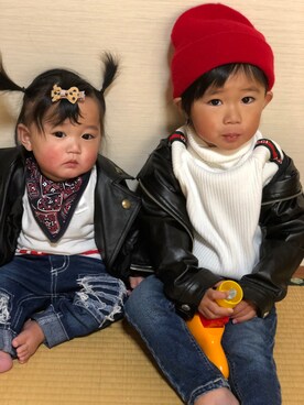 「JUNK STORE（ジャンクストアー）のアイテム（ジャケット/アウター）」を使った、аотмайさん（キッズ・70cm）の冬コーディネート