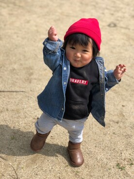 「BREEZE（ブリーズ）のアイテム（デニムジャケット）」を使った、аотмайさん（キッズ・70cm）の春コーディネート