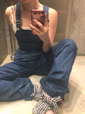 「EDIT. FOR LULU（エディットフォールル）のabc デニムオールインワン6◆（サロペット/オーバーオール、ブルー系）」を使った、yuiさん（レディース・167cm）の夏コーディネート