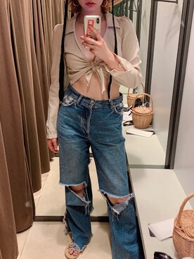 「ZARA（ザラ）のアイテム（シャツ/ブラウス、ベージュ系）」を使った、yuiさん（レディース・167cm）の夏コーディネート