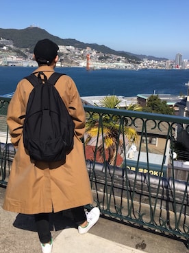 「ユニクロU」｜「アイテム（ステンカラーコート）」を使った、AK190さん（メンズ・168cm）の春コーディネート