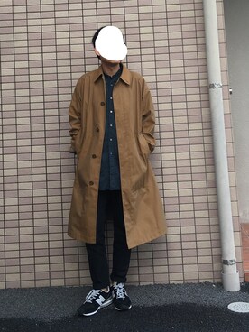 「ノーカラーシャツ」｜「アイテム（ステンカラーコート）」を使った、AK190さん（メンズ・168cm）の春コーディネート