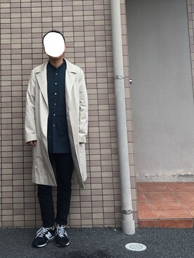 「ノーカラーシャツ」｜「アイテム（トレンチコート）」を使った、AK190さん（メンズ・168cm）の春コーディネート
