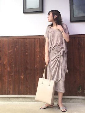 「IENA LA BOUCLE（イエナラブークル）のアイテム（ニット/セーター）」を使った、shihoさん（レディース・155cm）の夏コーディネート