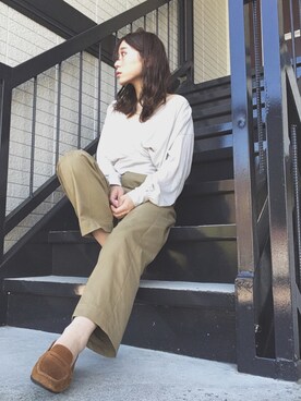 「THE SHINZONE（ザ　シンゾーン）のハイウエストチノパンツ（チノパンツ）」を使った、shihoさん（レディース・155cm）の秋コーディネート