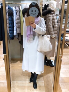 「MK MICHEL KLEIN（エムケーミッシェルクラン）のアイテム（ノーカラーコート）」を使った、gonge_of_krgmさん（レディース・153cm）の冬コーディネート