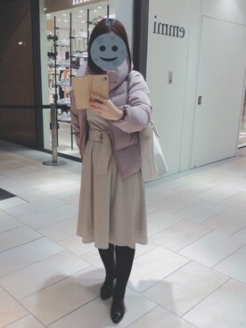 「アイテム（ダウンジャケット/コート、ベージュ系）」を使った、gonge_of_krgmさん（レディース・153cm）の春コーディネート