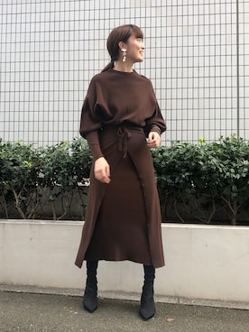 「ブラウンワンピース」｜藤井さん（レディース・166cm）の秋コーディネート